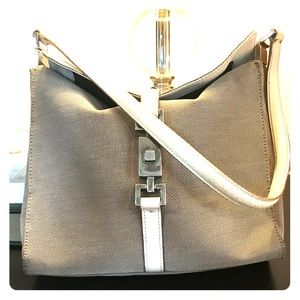 Authentic Gucci Beige Canvas & White Leather Purse
